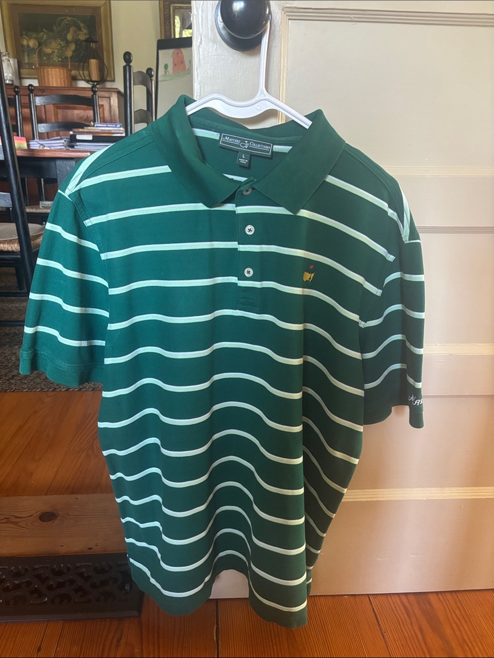 Masters Green and White Striped Polo Shirt